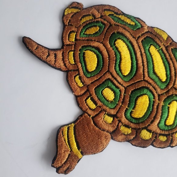 STUNNING Large Embroidered Turtle Patch Tortoise Applique Nature Pond Ecosystem - Picture 3 of 5